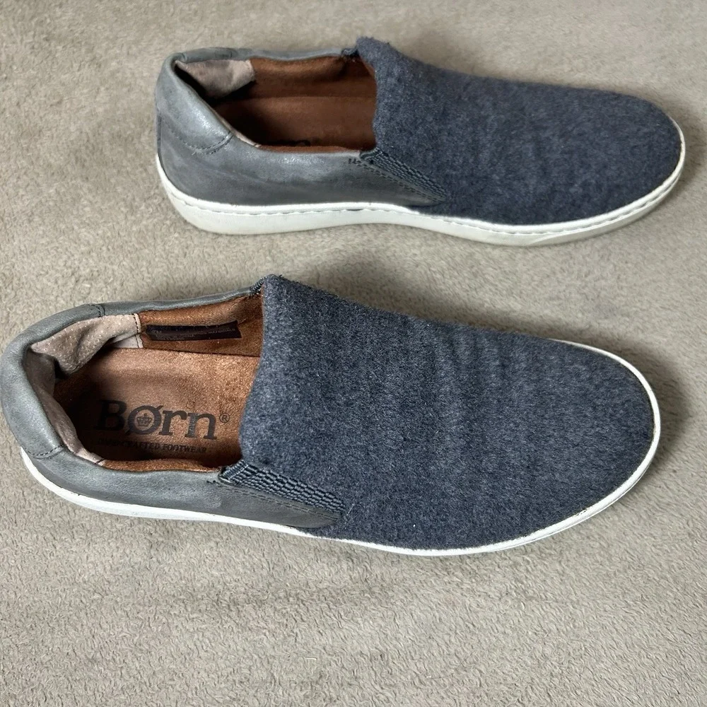 Born Børn Slip On Sneakers Men 7M Blue Gray Wool‎ Leather Casual Shoes